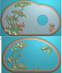 荷花鱼金鱼荷花茶盘精雕图浮雕图