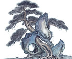 水墨古树山石
