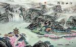 山河水墨中式创意电视背景底纹素