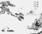 迎客松中国画水墨风景山水背景底
