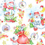 家纺水彩圣诞老人雪人印花图案