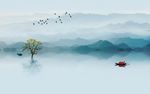 水蓝中式山水画创意背景底纹素材