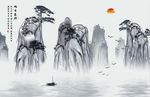 旭日东升水墨国画创意玄关背景底