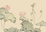 屏风玄关古典荷花风景背景底纹素