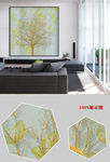 北欧金色发财树风景玄关装饰画