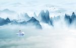 新中式山水风景创意玄关背景底纹