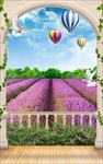 简约3d拱门薰衣草热气球背景