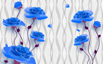 蓝色玫瑰时尚3D电视背景墙