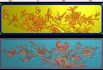 横板梅花菊花鸟抽屉精雕浮雕灰度