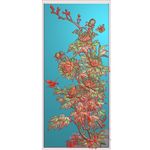 四季花鸟牡丹背板精雕浮雕灰度