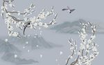 高清手绘国画梅花花鸟图