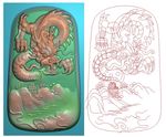 山水龙牌房子盘龙精雕浮雕灰度