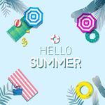 你好夏天沙滩海滩插画背景海报