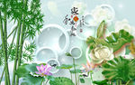 家和万事兴莲花竹子玉雕背景墙