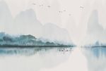 手绘新中式水墨山水背景墙装饰画