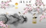 中式花鸟山水背景墙
