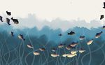现代手绘鱼群海底梦幻背景墙