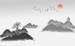 中式手绘抽象水墨山水背景墙