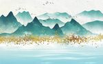 新中式手绘意境山水背景墙