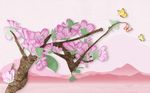 简约浮雕立体桃花蝴蝶背景墙