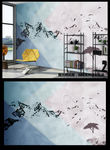 山水飞鸟背景墙