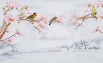 中式小鸟怡人花开背景墙