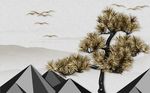 立体金色松树飞鸟背景墙