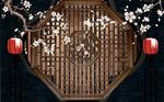 新中式古典漏窗桃花背景墙