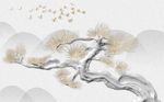 松树飞鸟背景墙
