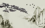 水墨迎客松山水画
