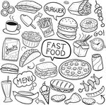 快餐汉堡薯条手绘矢量无缝图案