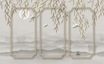 中式意境简约棕色柳树叶背景墙