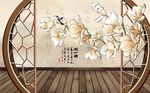 新中式古风隔断花鸟背景墙