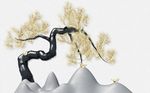 3D浮雕立体假山松树背景墙