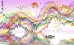 手绘抽象山水背景背景墙