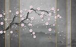 禅意粉色梅花背景墙