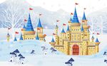 可爱雪景城堡背景墙