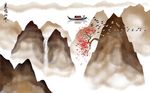 中式古典手绘山水画背景墙