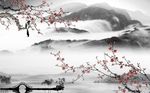水墨意境山水梅花图案背景墙
