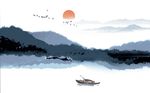 水墨远山山水飞鸟背景墙