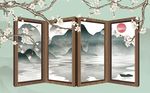 中式玉兰山水背景墙