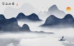 意境禅意抽象水墨山水背景墙