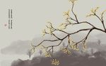 手绘银杏叶花鸟背景墙