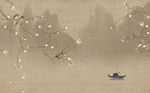 山水背影树枝花鸟背景墙