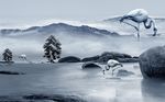 抽象山水森林远山背景墙