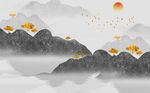 抽象金箔水墨山水背景墙