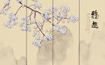 玉兰花鸟水墨山水背景墙