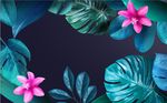 蓝色美式欧式树叶玄关屏风背景底