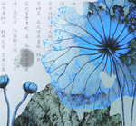 水墨荷花筛月图