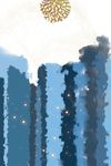 简约梦幻抽象手绘城市剪影装饰画